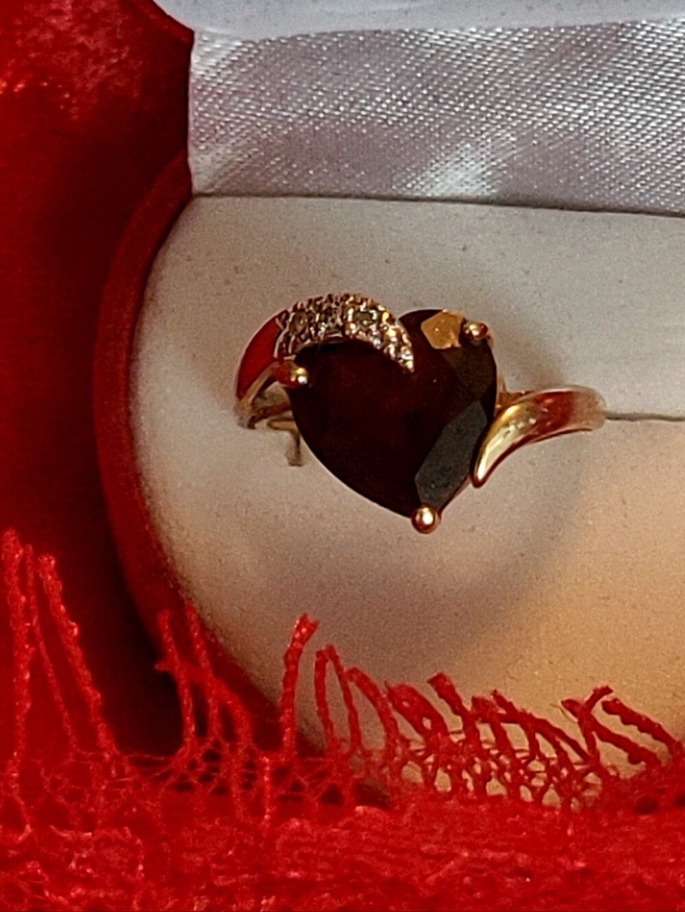 Gold Ring with Dark Red Heart Gem